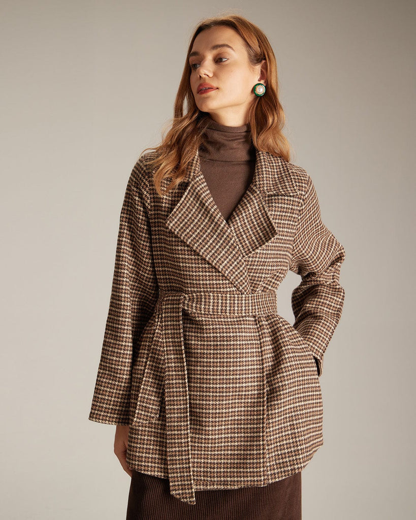 The Lapel Plaid Lace-Up Coat Outerwear - RIHOAS