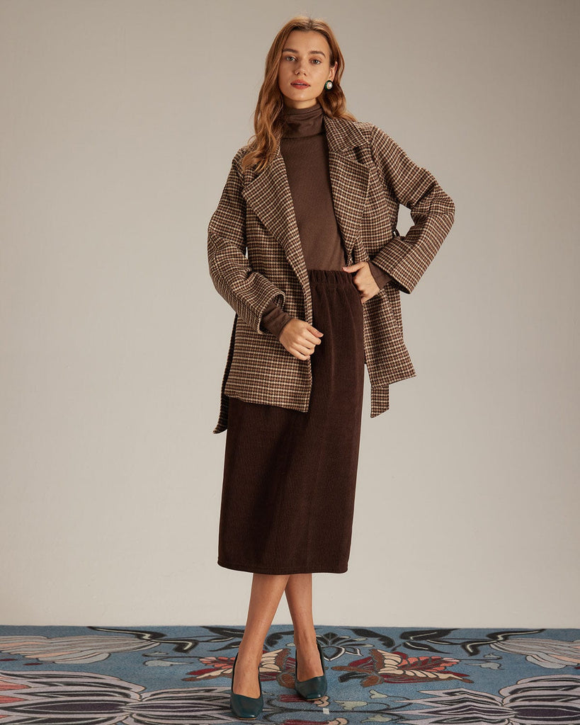 The Lapel Plaid Lace-Up Coat Outerwear - RIHOAS