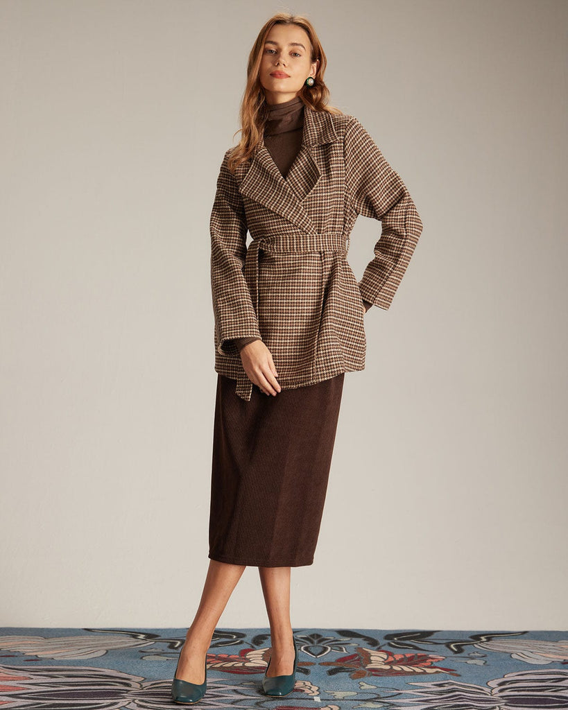 The Lapel Plaid Lace-Up Coat Outerwear - RIHOAS