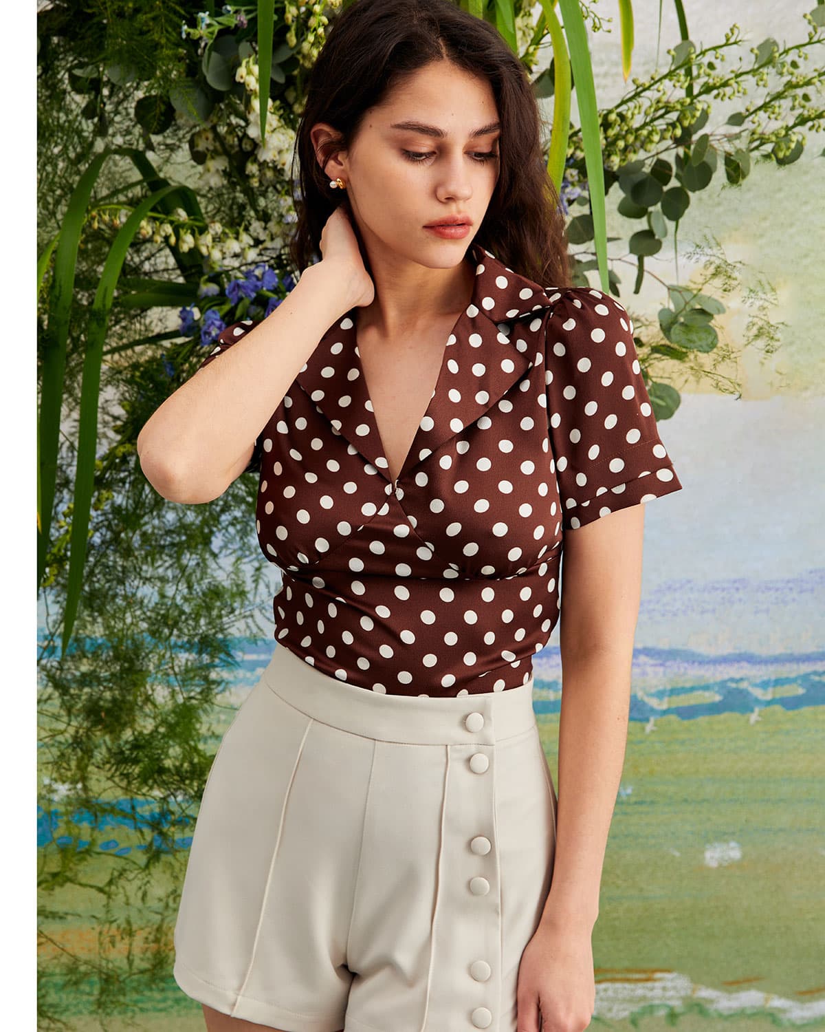 ROUND HERE Off white and black polka dot blouse