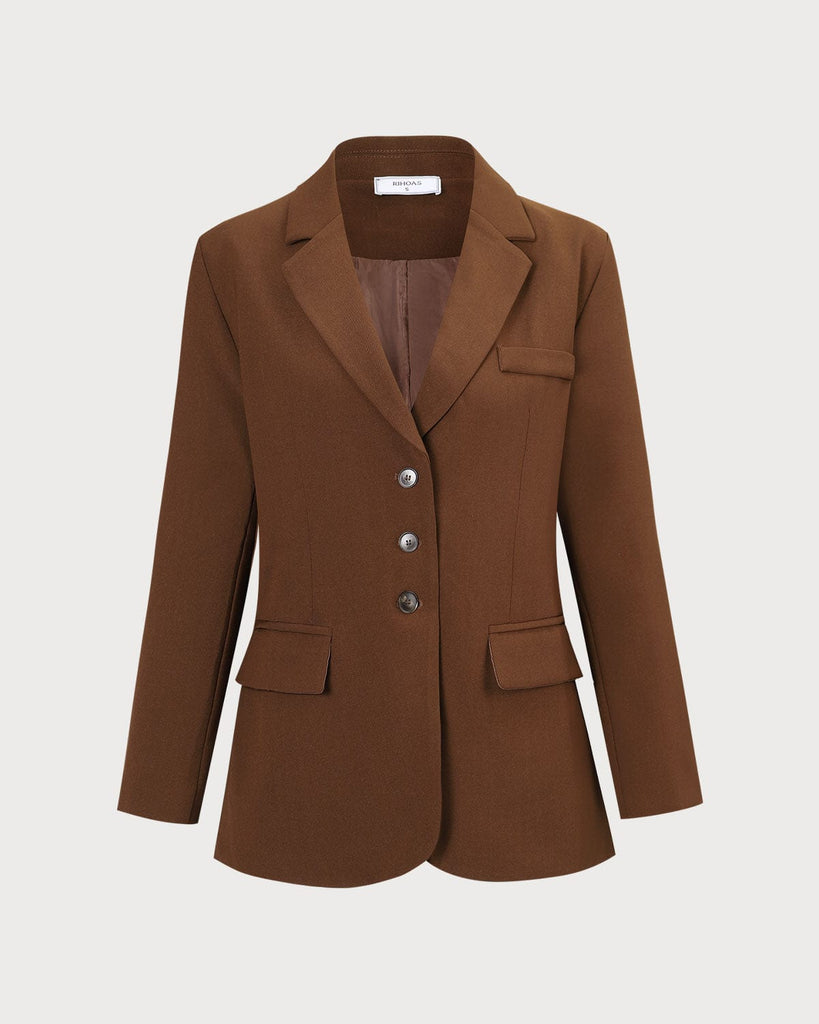 The Lapel Single Breasted Blazer Brown Outerwear - RIHOAS
