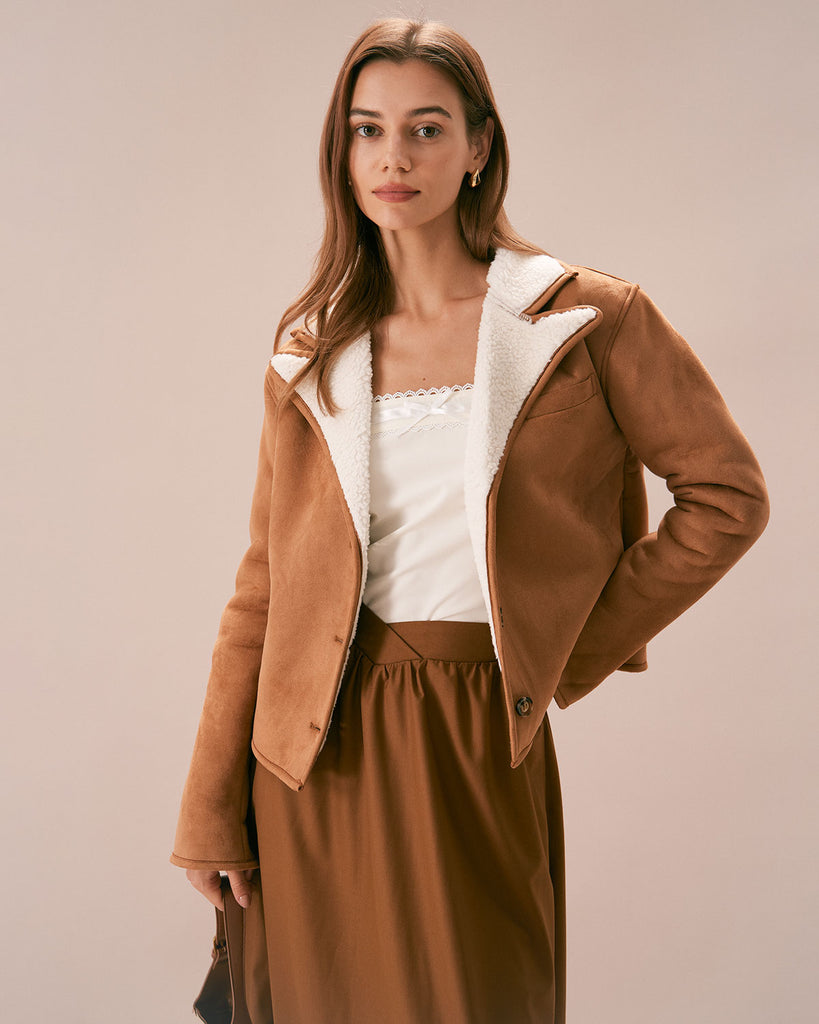 The Lapel Single Breasted Suede Jacket Brown Outerwear - RIHOAS