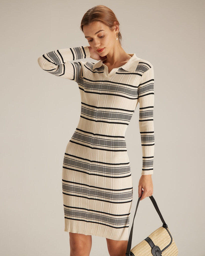 The Lapel Striped Dress Dresses - RIHOAS