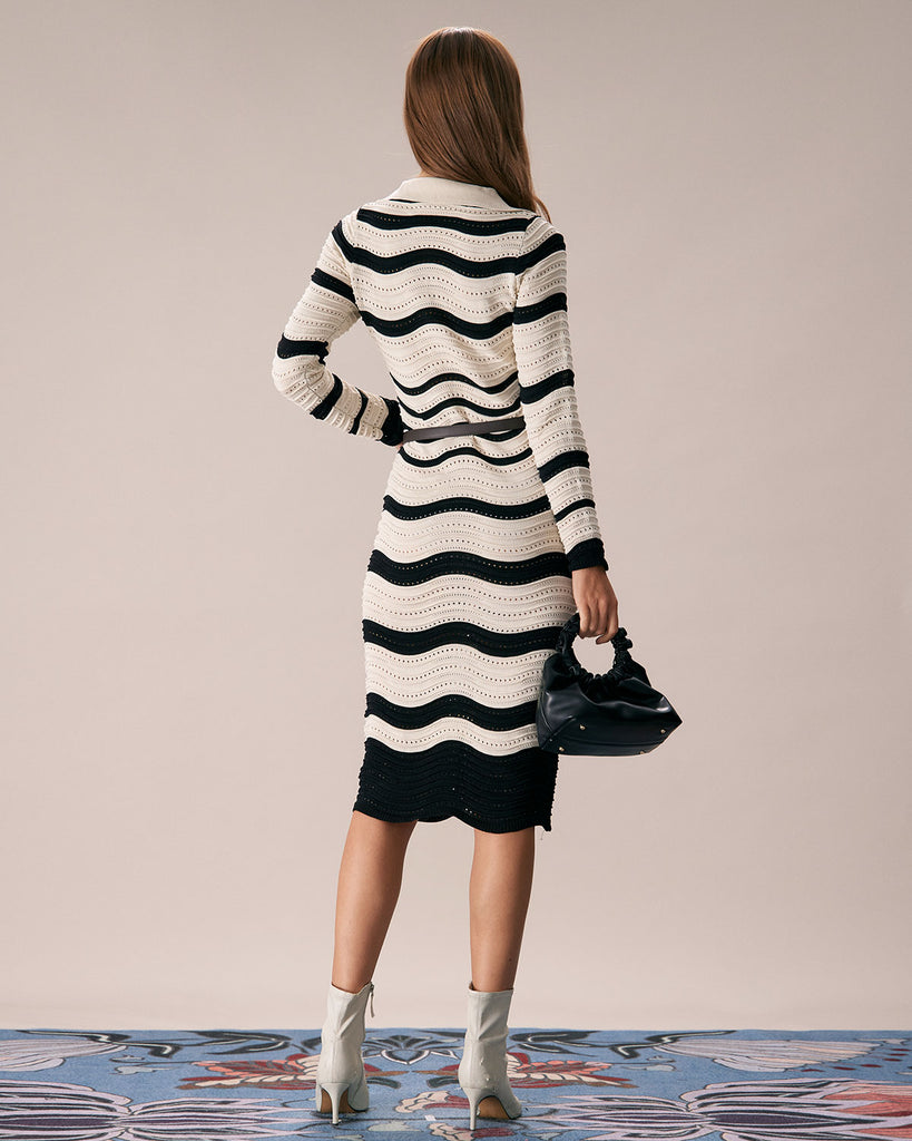The Lapel Three-Dimensional Striped Dress Dresses - RIHOAS