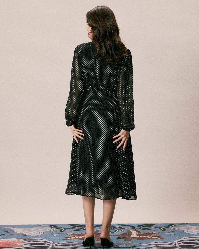 The Long Sleeve Sheer Polka Dot Dress Dresses - RIHOAS