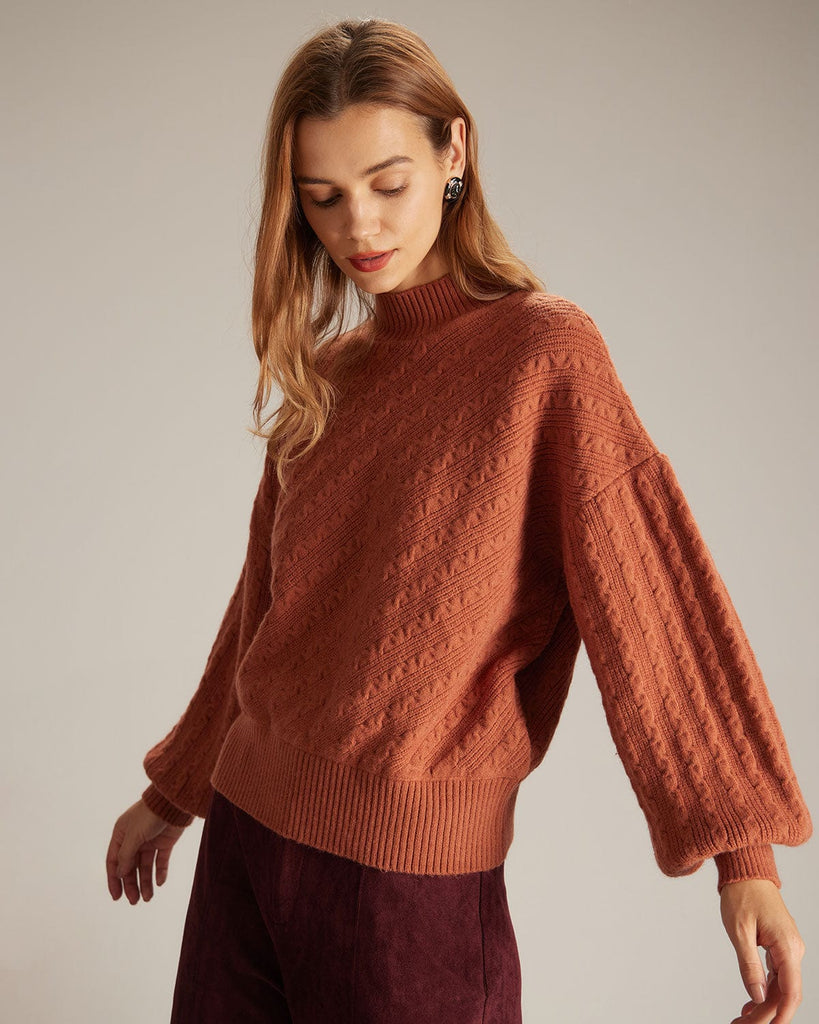 The Mock Neck Drop Shoulder Sweater Tops - RIHOAS