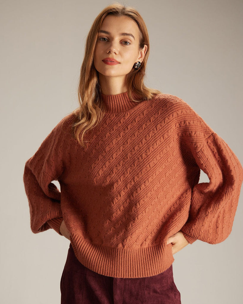 The Mock Neck Drop Shoulder Sweater Tops - RIHOAS