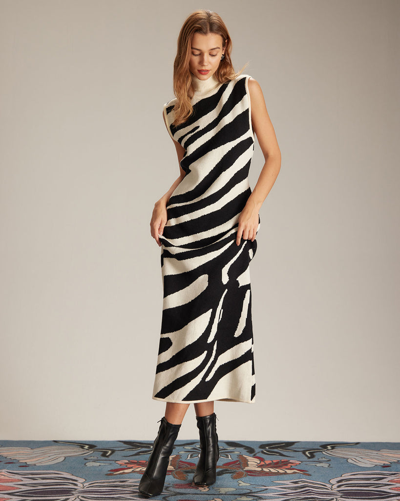 The Mock Neck Tank Sweater Dress Black Dresses - RIHOAS