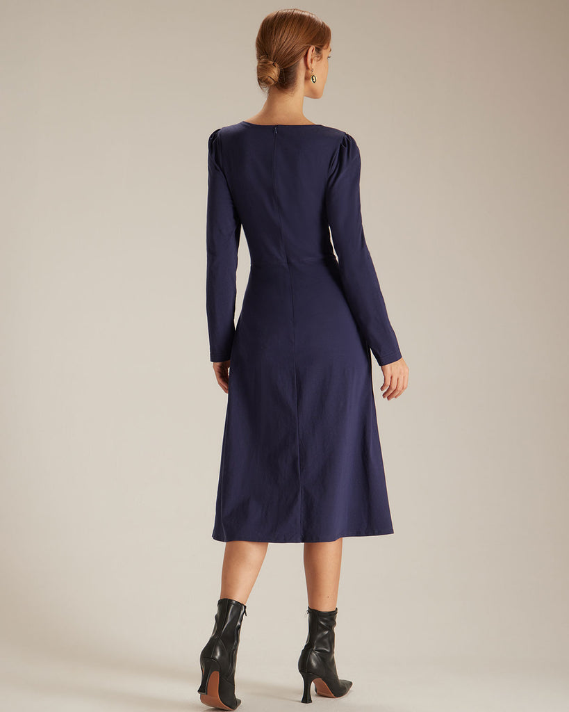 The Navy Bowknot Collar Midi Dress Dresses - RIHOAS