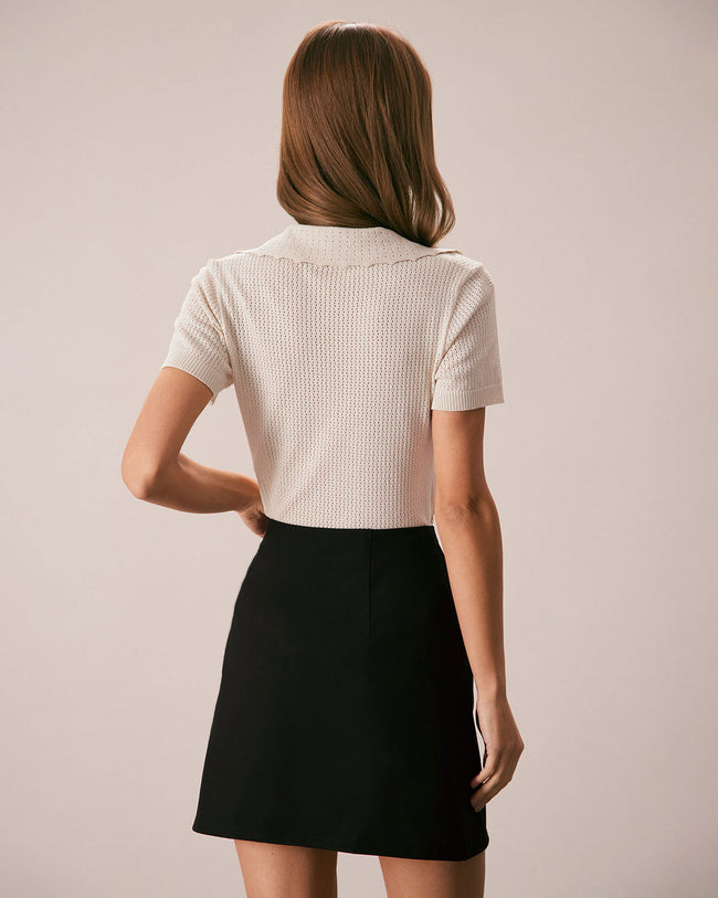 The Nude V Neck Pointelle Knit Tee Tops - RIHOAS