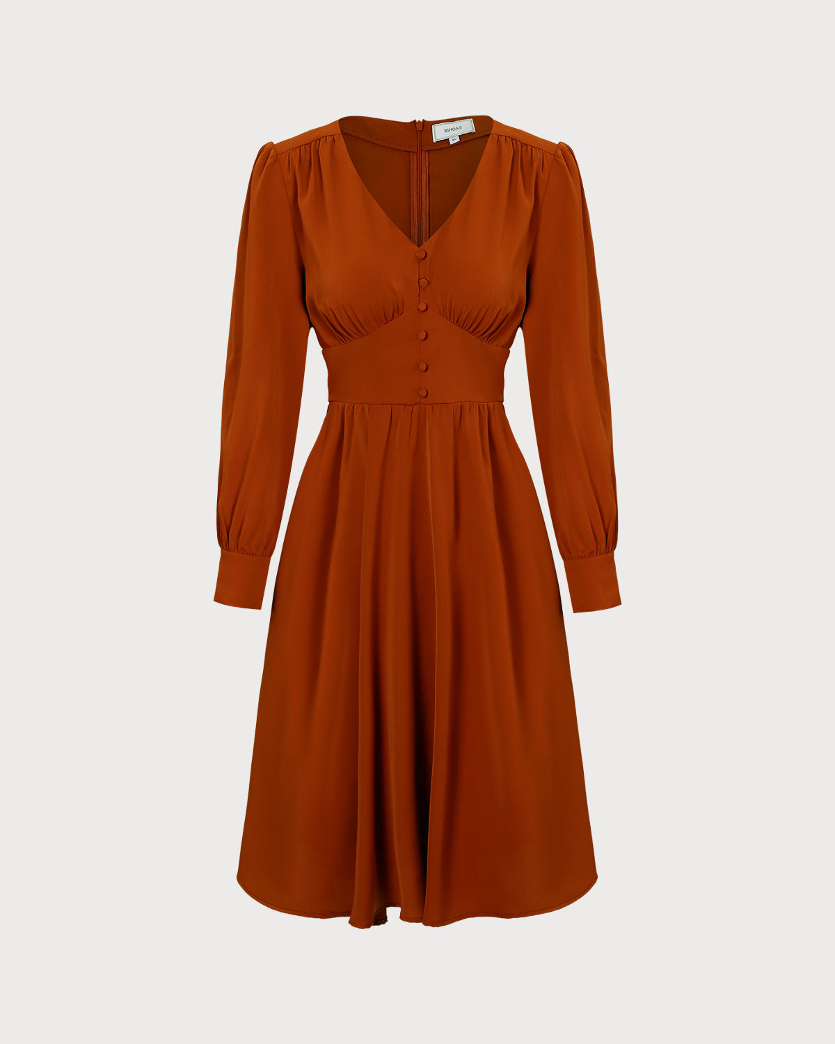 The Orange V Neck Pleated Button Midi Dress & Reviews - Orange - Dresses | RIHOAS The Orange V Neck Pleated Button Midi Dress & Reviews - Orange - Dresses | RIHOAS