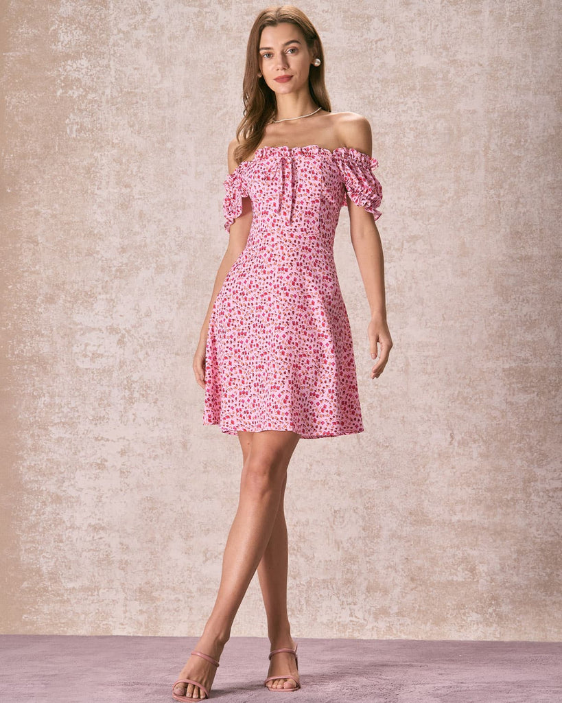 The Pink Square Neck Floral Mini Dress Dresses - RIHOAS