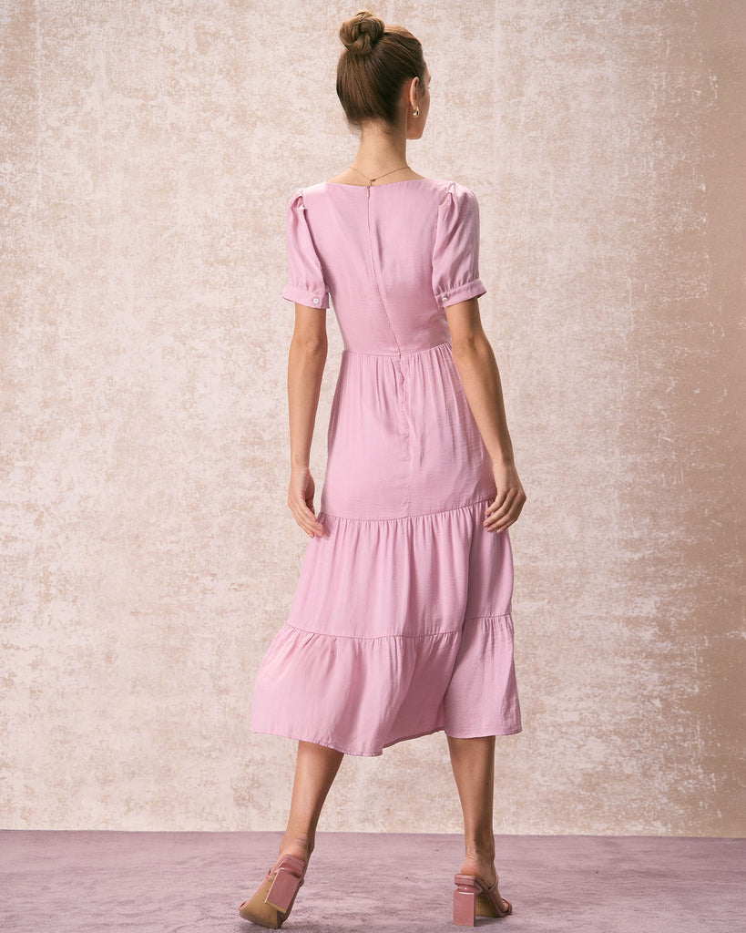 The Pink Sweetheart Neck Midi Dress Dresses - RIHOAS