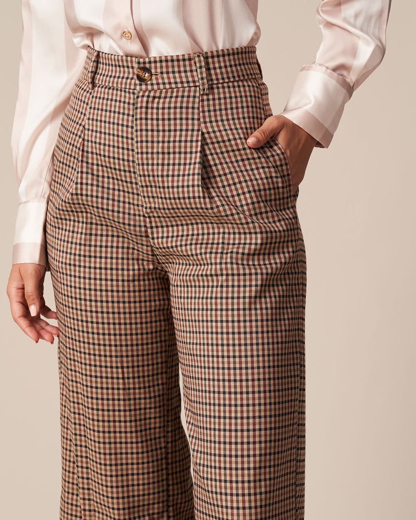 The Pleated Plaid Straight Pants Bottoms - RIHOAS