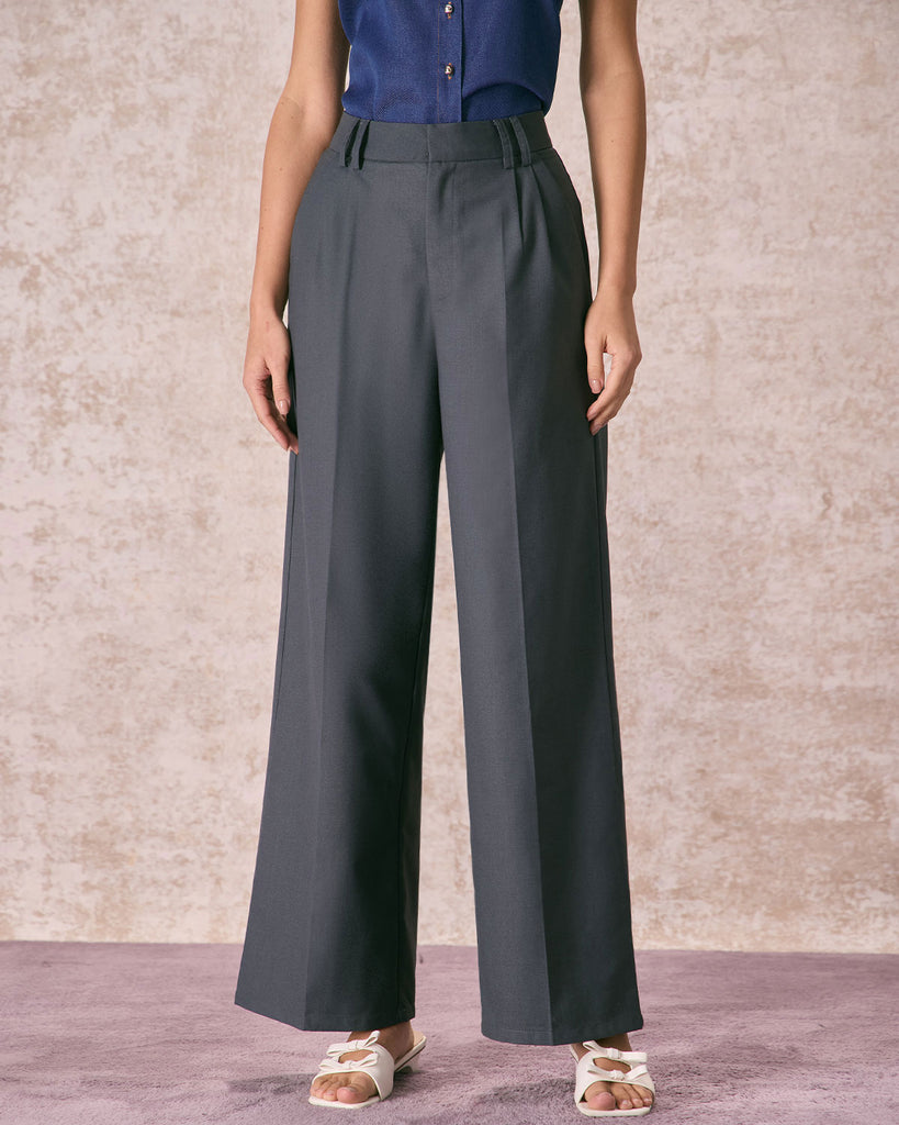 The Pleated Straight Pants Grey Bottoms - RIHOAS