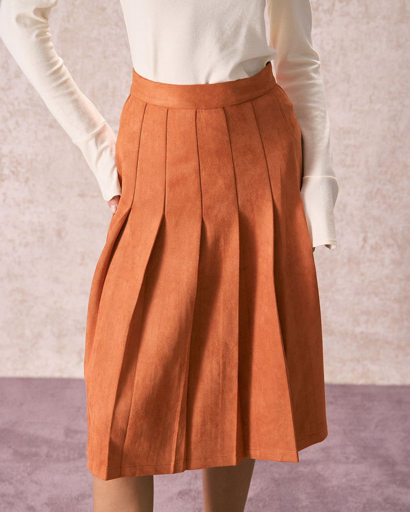 The Pleated Suede Midi Skirt Bottoms - RIHOAS