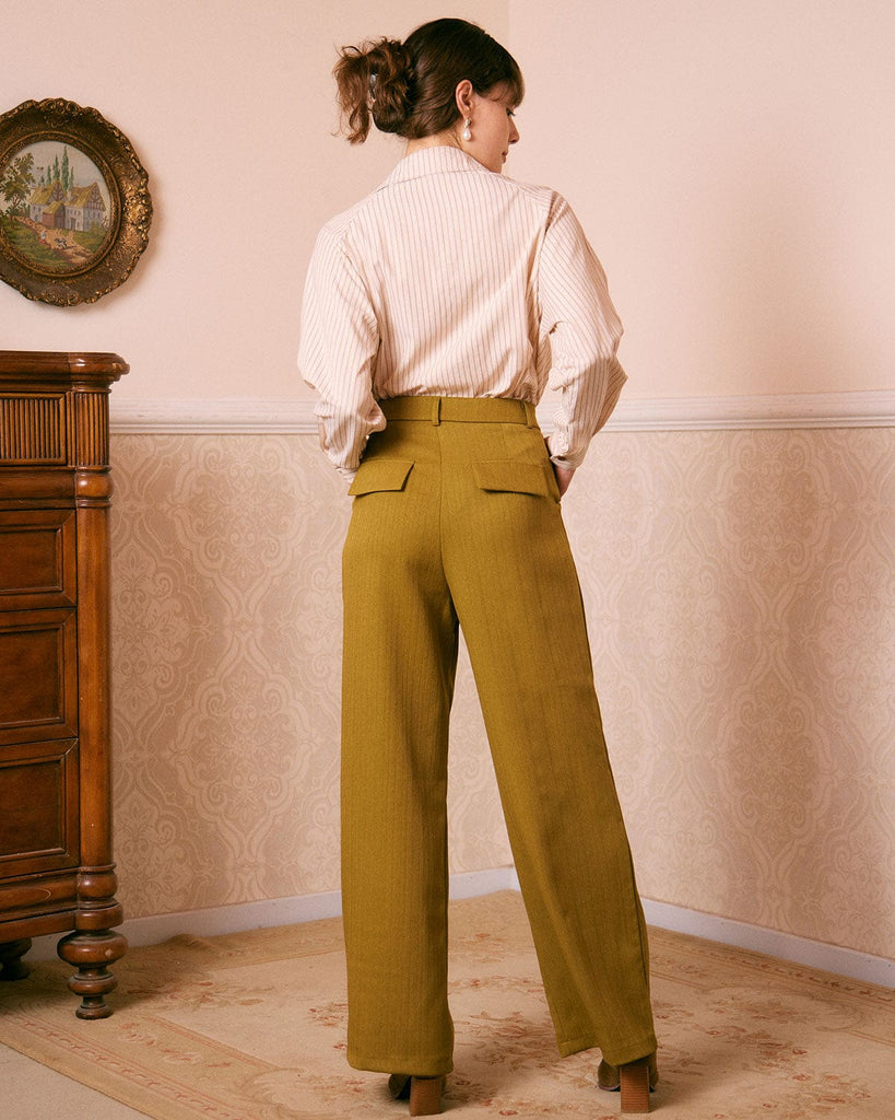The Pocket Pleated Straight Pants Bottoms - RIHOAS