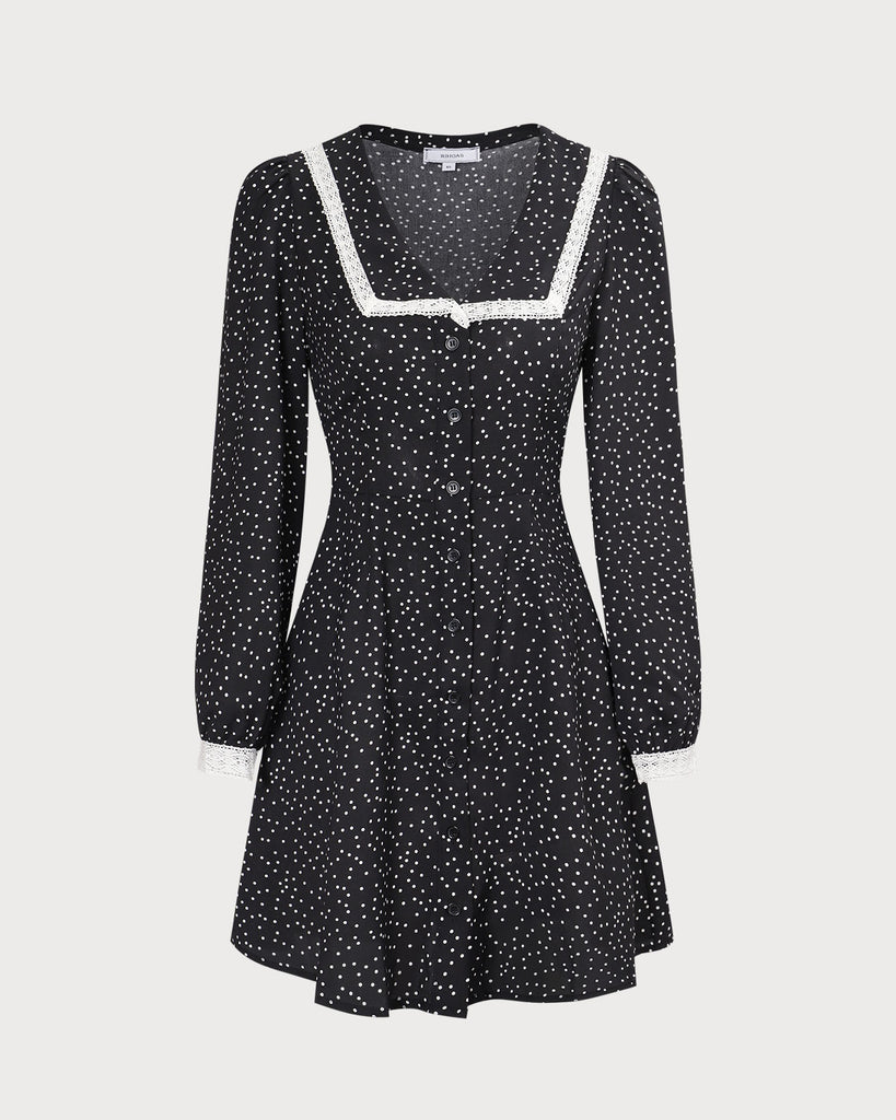 The Polka Dot Lace Trim Mini Dress Dresses - RIHOAS