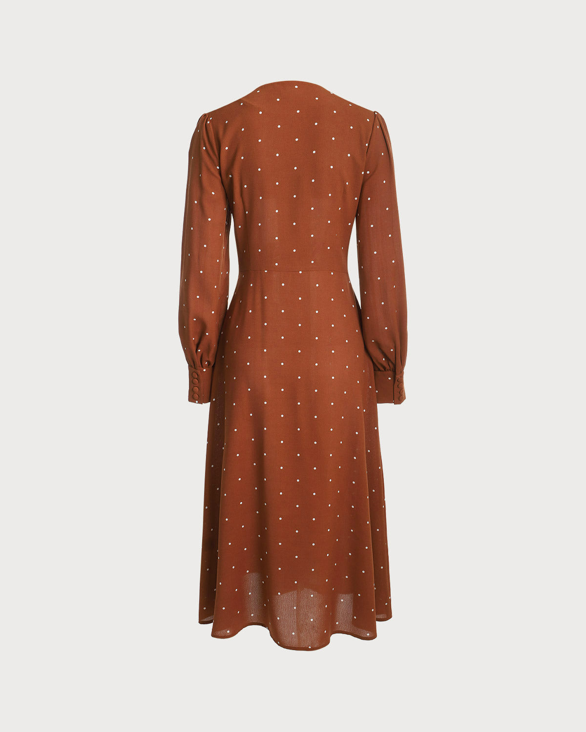 Brown Polka Dot Pleated Midi Dress - Pleated Long Sleeve Polka Dot V Neck Midi Dress - Brown - Dresses | RIHOAS Brown Polka Dot Pleated Midi Dress - Pleated Long Sleeve Polka Dot V Neck Midi Dress - Brown - Dresses | RIHOAS