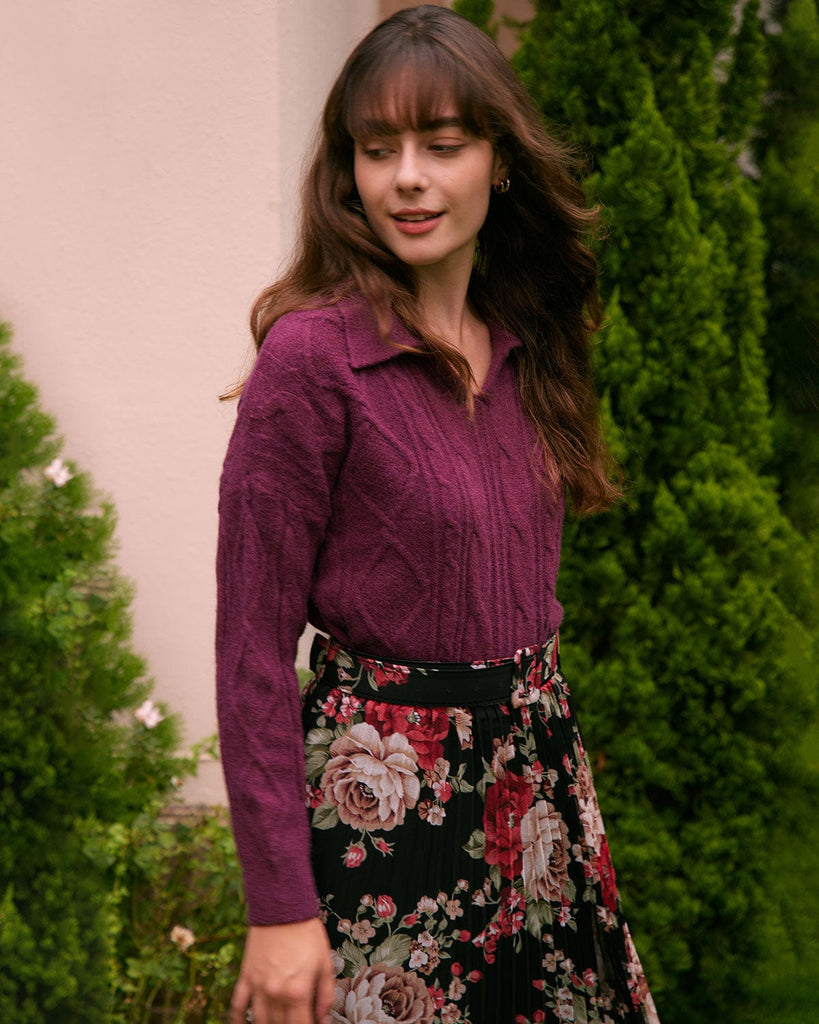 The Polo Collar Cable Sweater Tops - RIHOAS