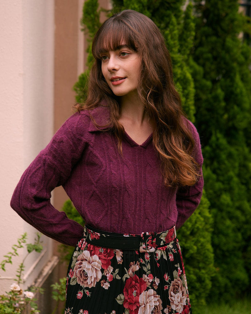 The Polo Collar Cable Sweater Tops - RIHOAS