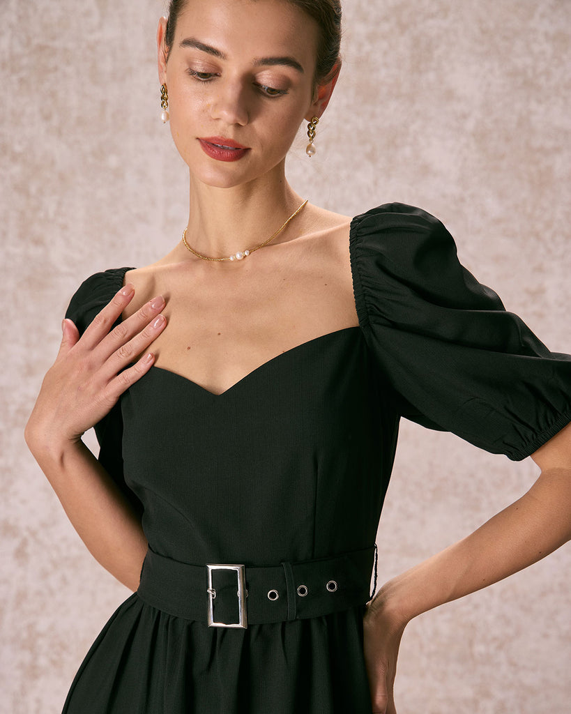 The Puff Sleeve Belt Maxi Dress Dresses - RIHOAS