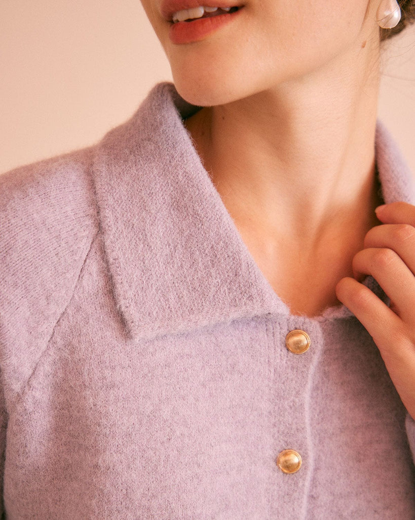 The Purple Collared Cardigan Tops - RIHOAS