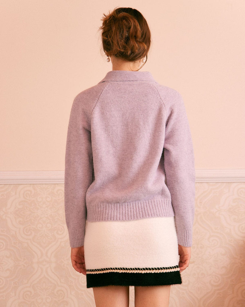 The Purple Collared Cardigan Tops - RIHOAS