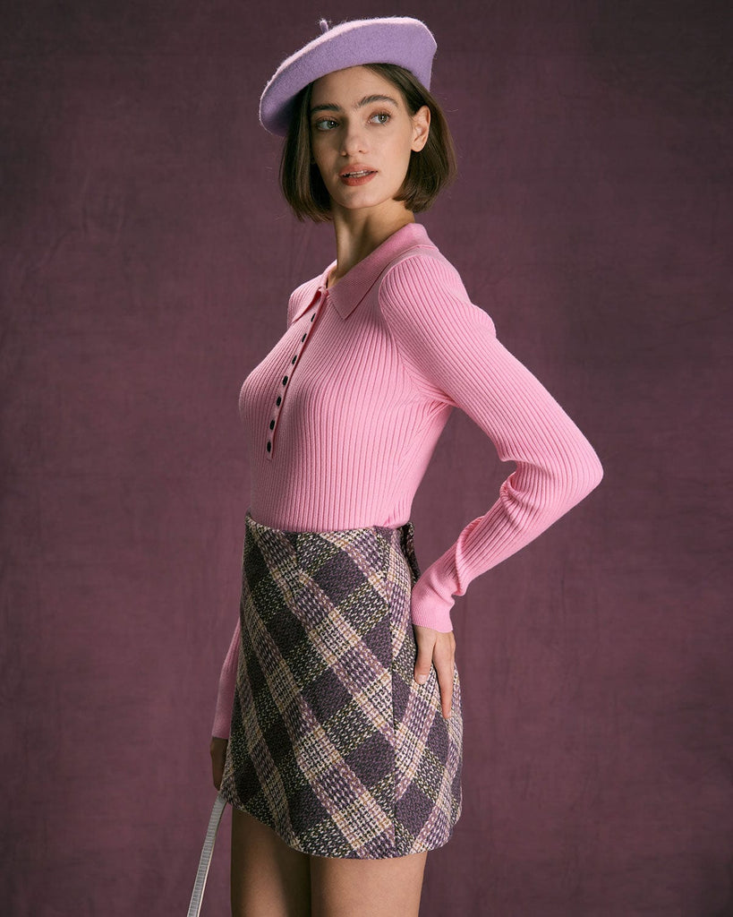 The Purple Plaid Mini Skirt Bottoms - RIHOAS