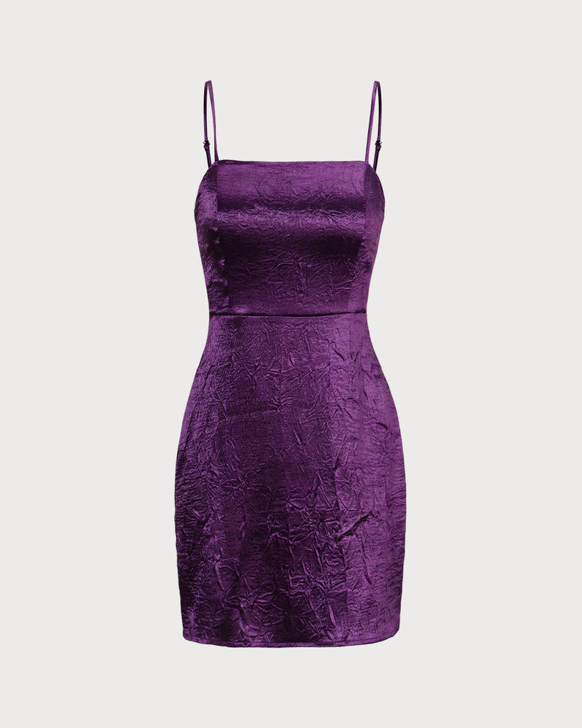 The Purple Textured Satin Mini Dress Dresses - RIHOAS