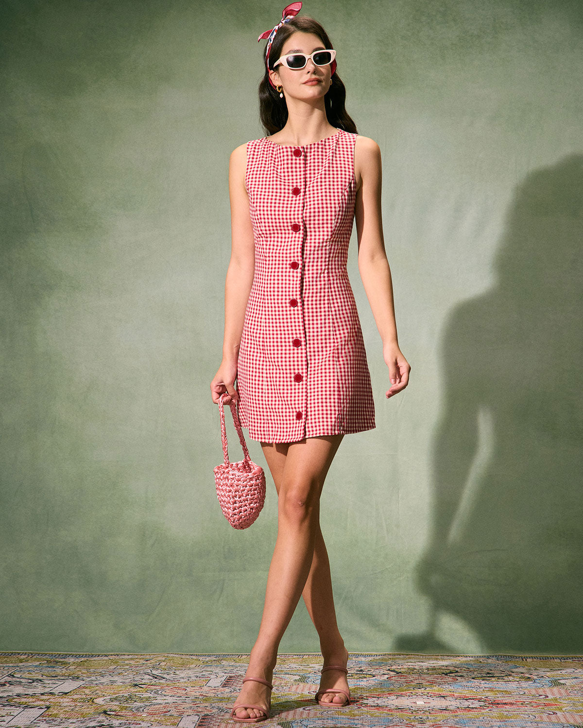 The Red Boat Neck Plaid Mini Dress & Reviews - Red - Dresses | RIHOAS The Red Boat Neck Plaid Mini Dress & Reviews - Red - Dresses | RIHOAS