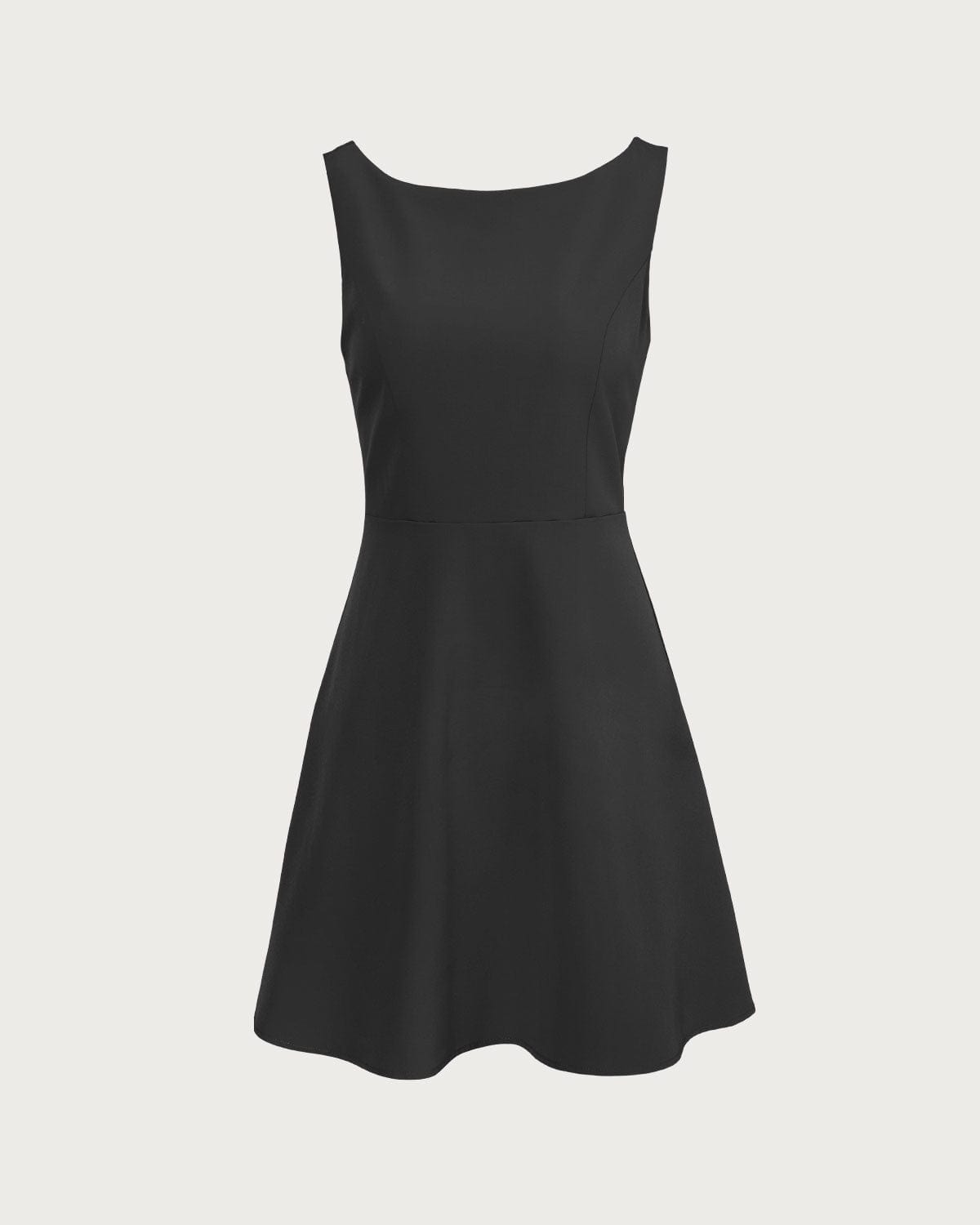 The Black Boat Neck High Waisted Mini Dress - Boat Neck Sleeveless A Line Backless Mini Dress - Black - Dresses | RIHOAS The Black Boat Neck High Waisted Mini Dress - Boat Neck Sleeveless A Line Backless Mini Dress - Black - Dresses | RIHOAS
