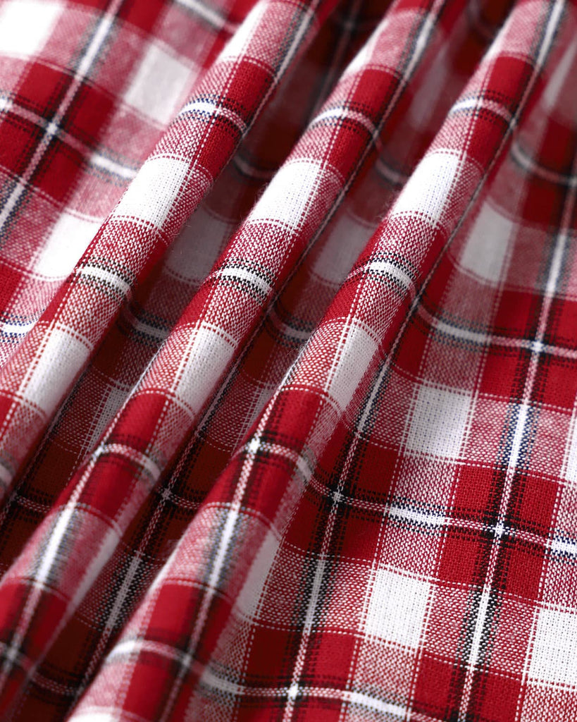 The Red Elastic Waist Plaid Midi Skirt Bottoms - RIHOAS
