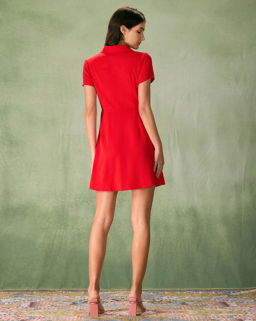 The Red Lapel Button Mini Dress Dresses - RIHOAS