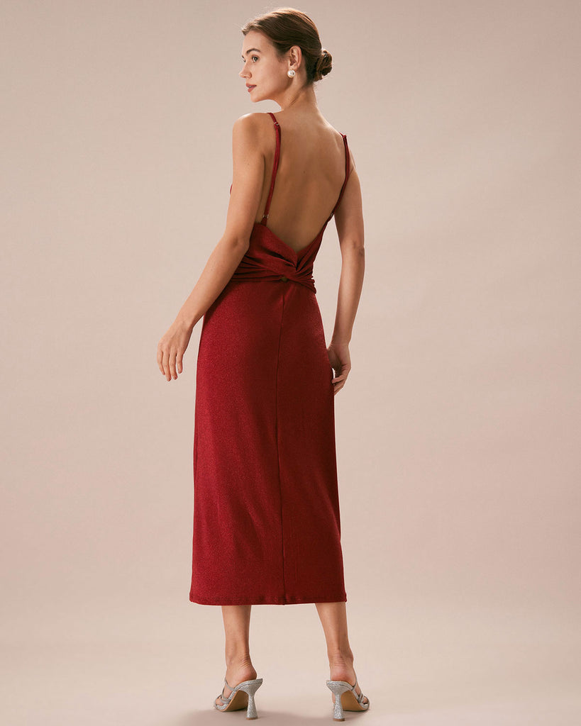 The Red Lurex Twist Back Maxi Dress Dresses - RIHOAS