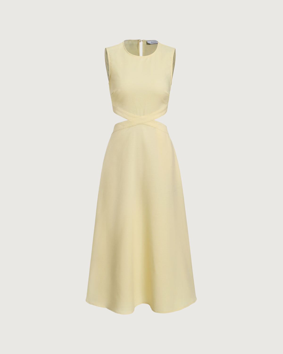 The Red Round Neck Cut Out Midi Dress Yellow Dresses - RIHOAS