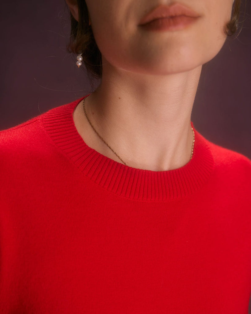The Red Round Neck Sweater Tops - RIHOAS