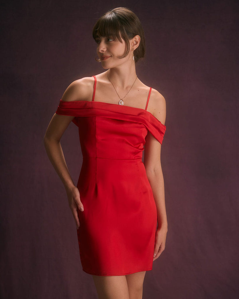 The Red Satin Pleated Mini Dress Dresses - RIHOAS