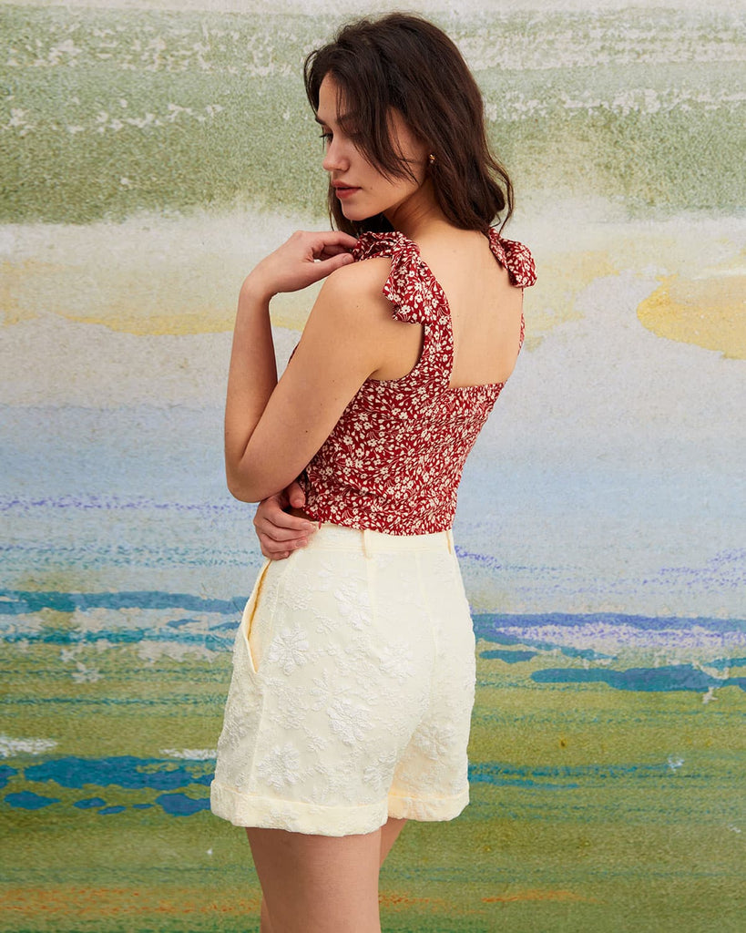 The Red Square Neck Floral Cami Top Tops - RIHOAS