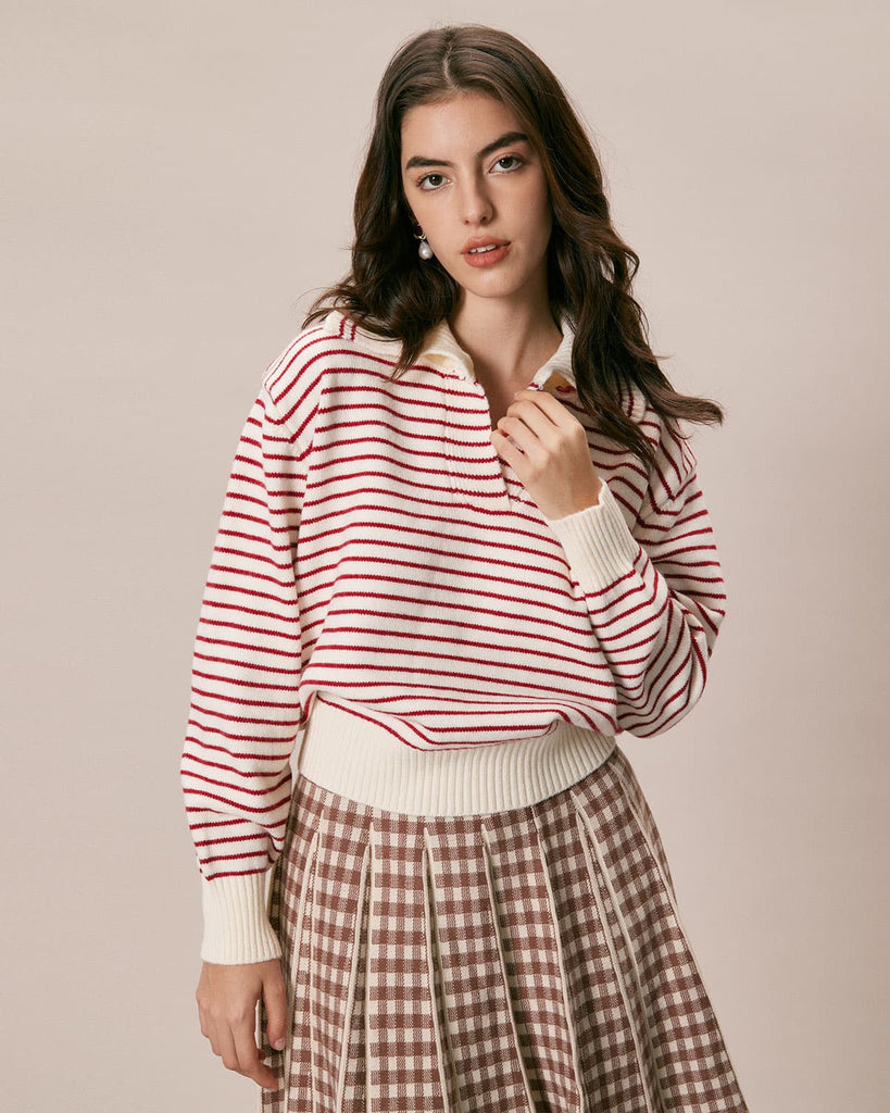 The Red Striped Sweater Red Tops - RIHOAS