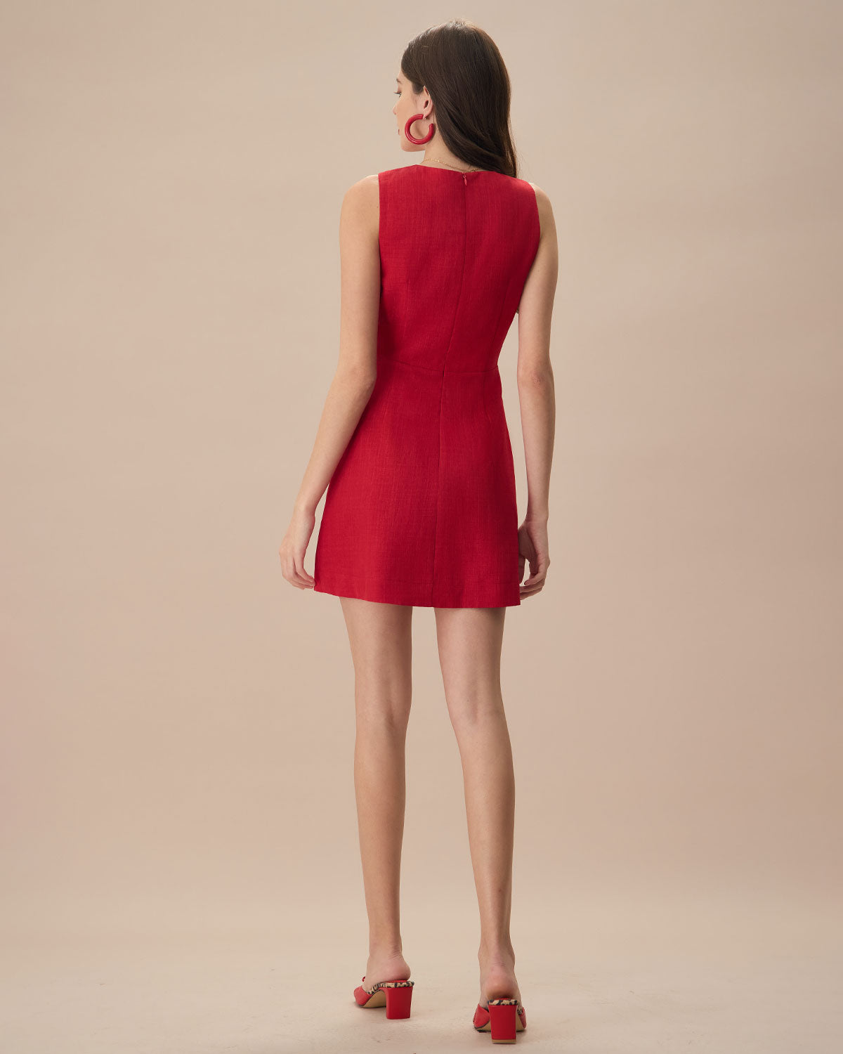 The Red V Neck Sleeveless Linen Mini Dress & Reviews - Red - Dresses | RIHOAS The Red V Neck Sleeveless Linen Mini Dress & Reviews - Red - Dresses | RIHOAS