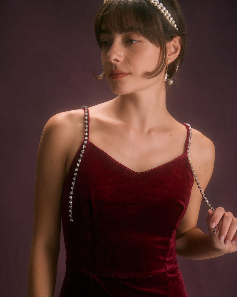 The Red Velvet Diamond Slip Dress Dresses - RIHOAS