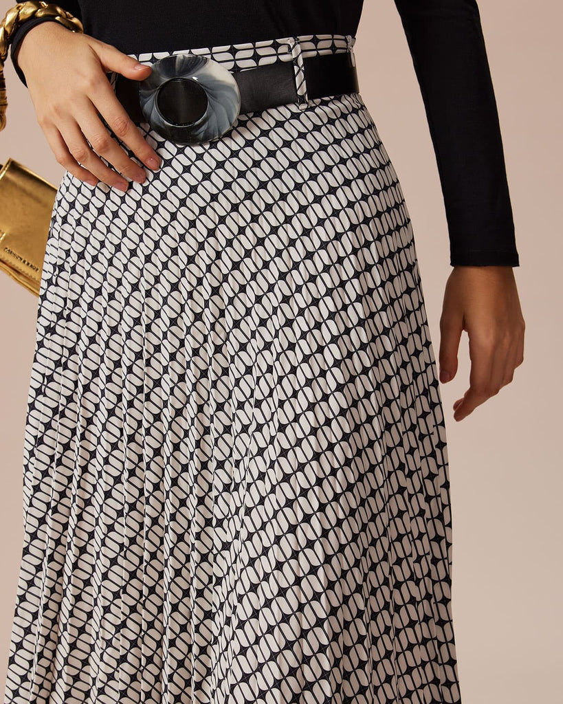The Retro Geometric Print Pleated Skirt Bottoms - RIHOAS