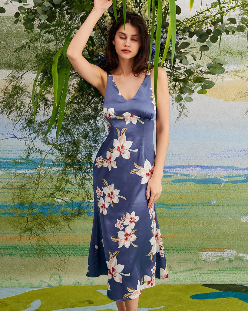 The Retro V-Neck Satin Dress Dresses - RIHOAS