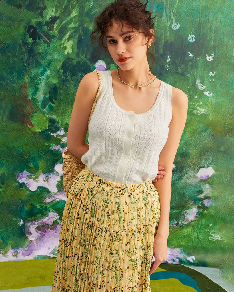 The Round Neck Button Knit Tank Top Tops - RIHOAS