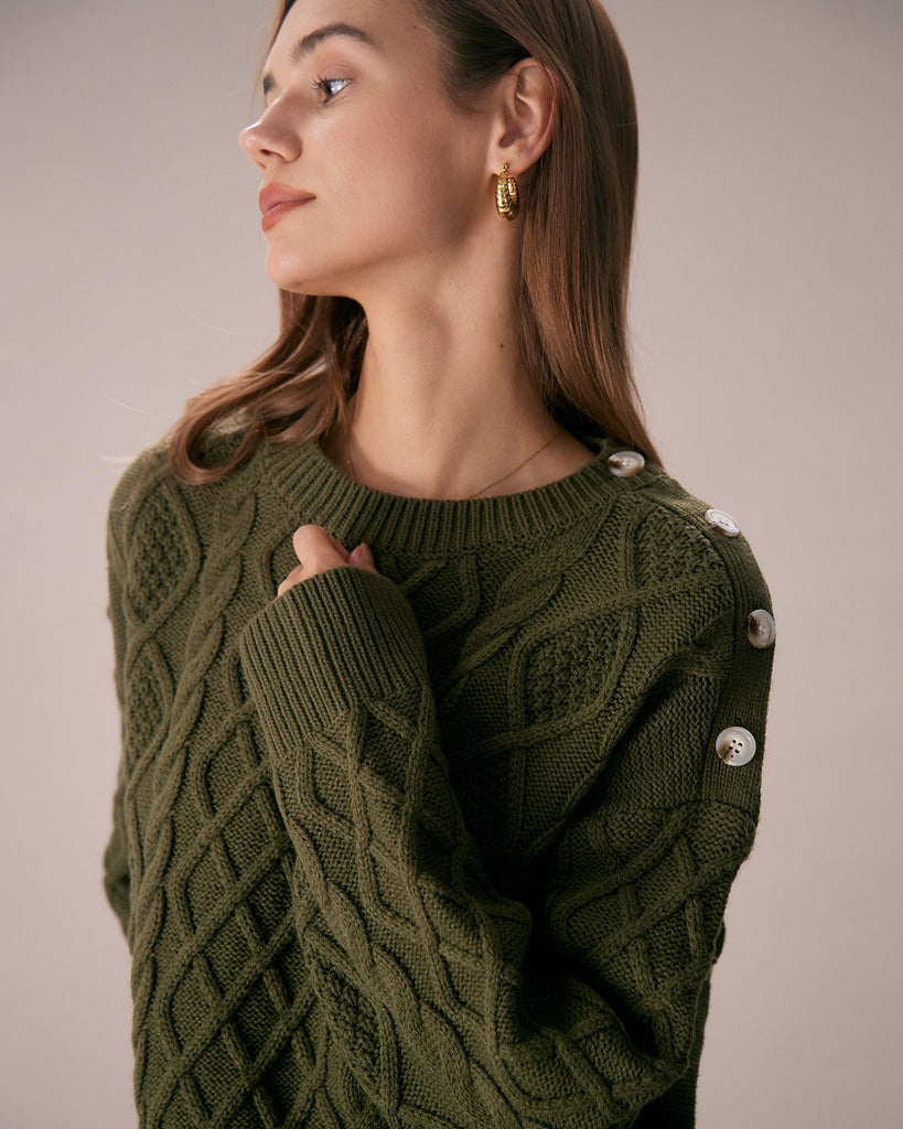 The Round Neck Button Shoulder Sweater Tops - RIHOAS
