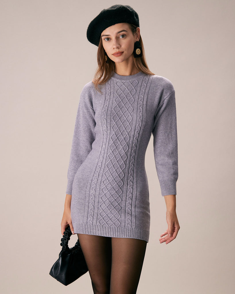 The Round Neck Cable Cut-Out Dress Grey Dresses - RIHOAS