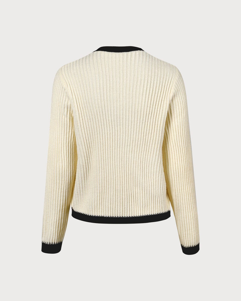 The Round Neck Contrast Trim Cardigan Tops - RIHOAS