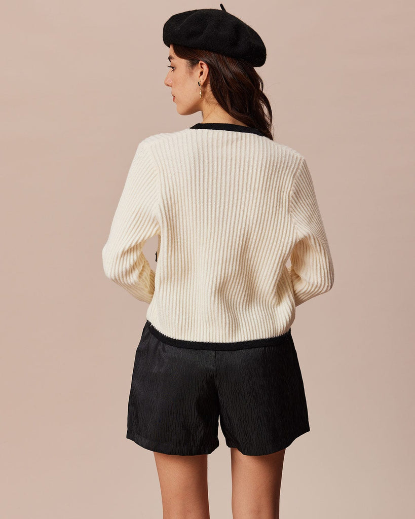The Round Neck Contrast Trim Cardigan Tops - RIHOAS