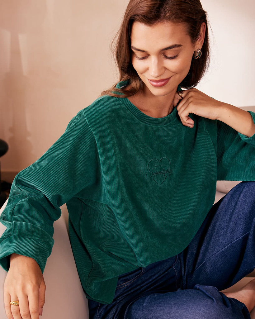 The Round Neck Embroidery Corduroy Sweatshirt Tops - RIHOAS